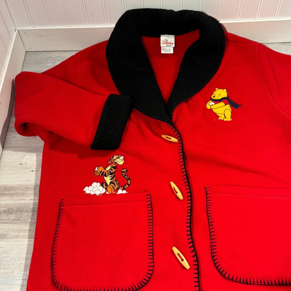 Disney Store Winnie Pooh Tiger Fleece 3 Button Coat Sz M Red Jacket Snowy Days